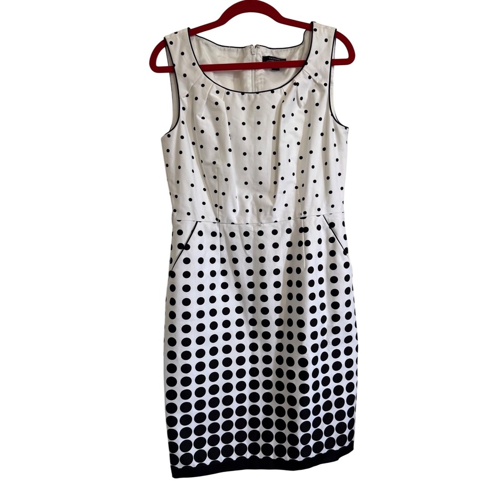 Tahari Arthur S‎ Levine Womens 6P Polka Dot Sleeveless Sheath Dress White Black